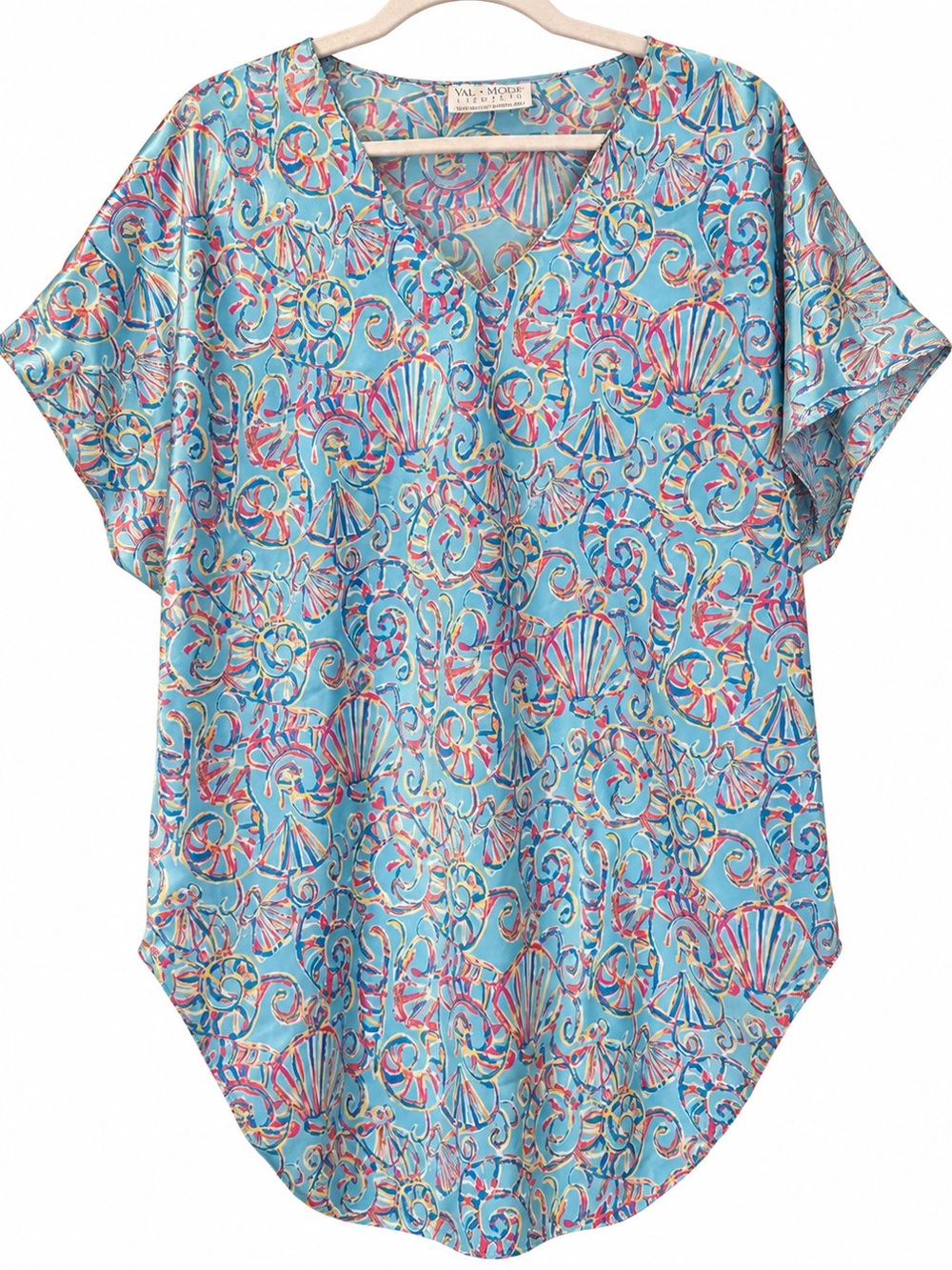 Vintage Val Mode Lingerie Nightshirt Large Seashell Print Satin Sleepwear